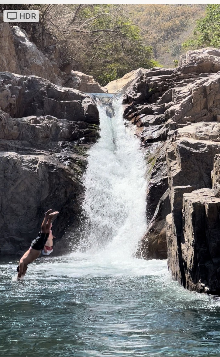Patrick mid-dive at a waterfall, Puerto Vallarta, 2022