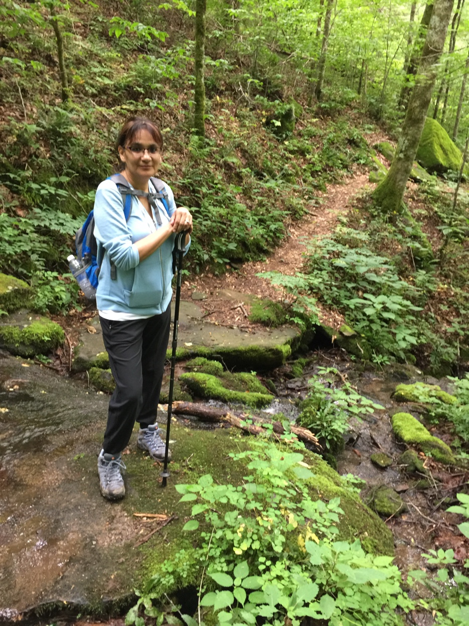 Cyndi Lambert at a creek crossing in the Smoky Mountains