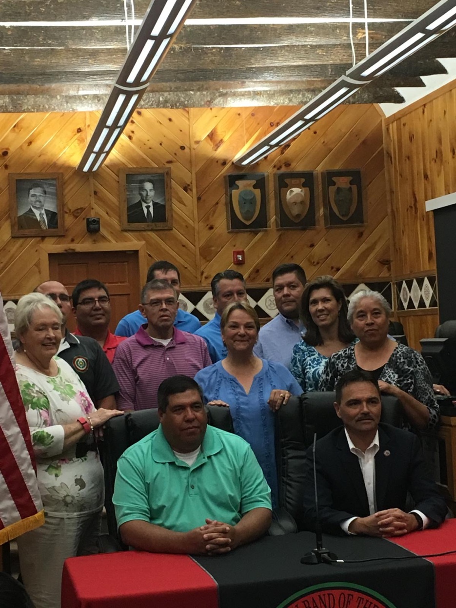 Tribal debt payoff ceremony — Chief Lambert with Chairman Taylor and Tribal Council