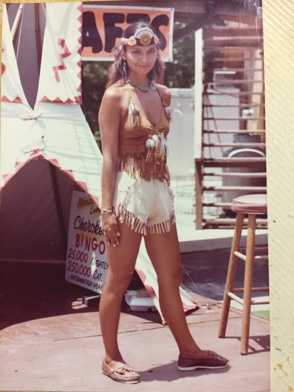 Henrietta Lambert working roadside alongside her father, Cherokee Bingo sign