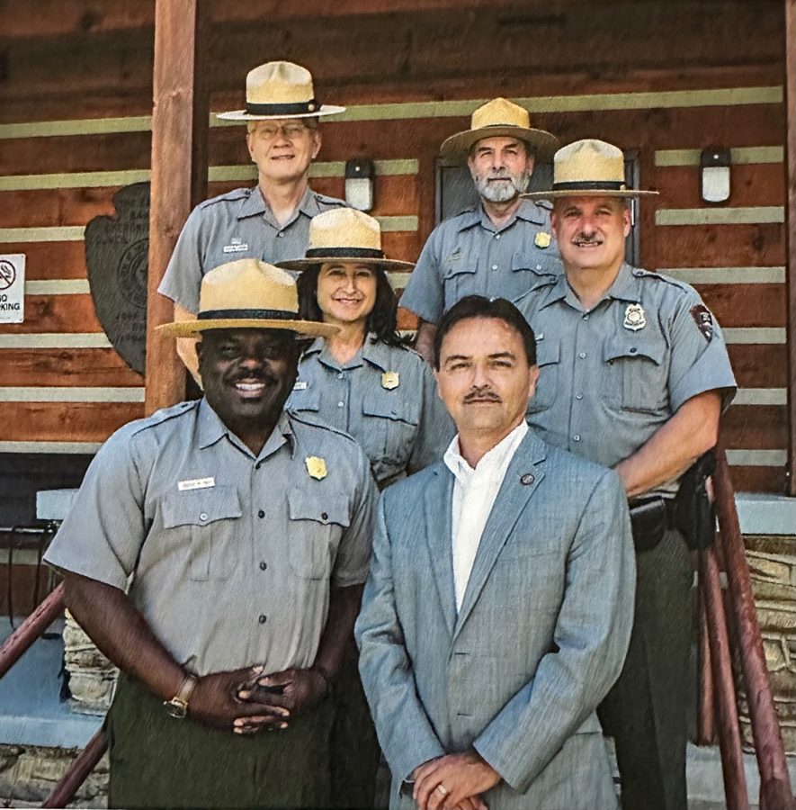 Chief Lambert with Great Smoky Mountains National Park Superintendent Cash and leadership team