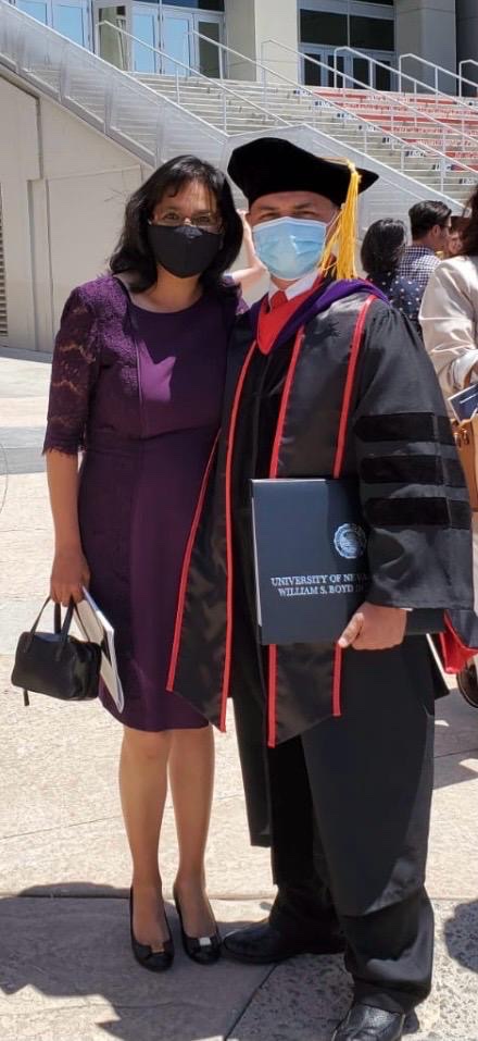 Patrick and Cyndi with UNLV Boyd School of Law diploma, 2021